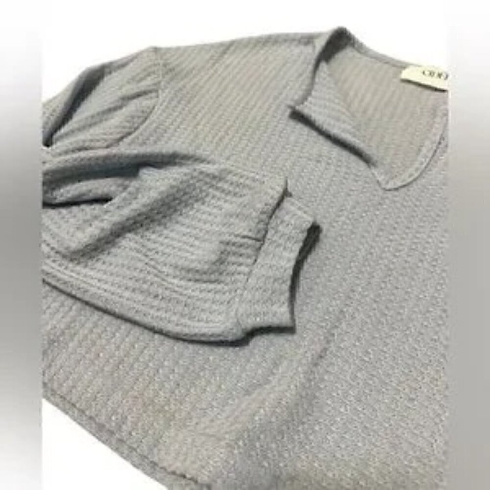 CIDER Long Sleeve Crop Top & Knotted Shorts Lounge Set / Light Blue / Size M - Picture 13 of 13